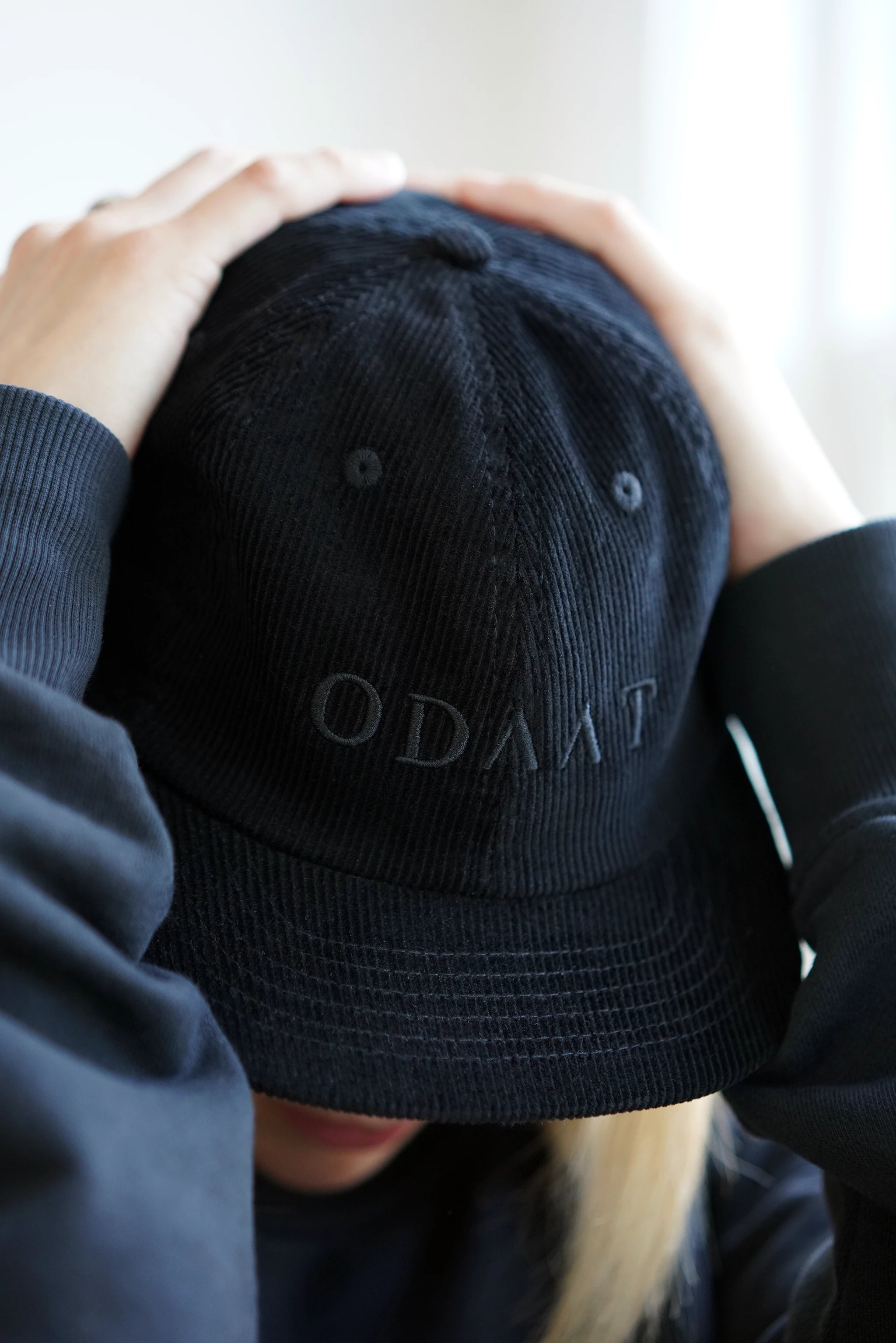 ODAAT Apparel, Signature Hat in Black Corduroy & Black Embroidery