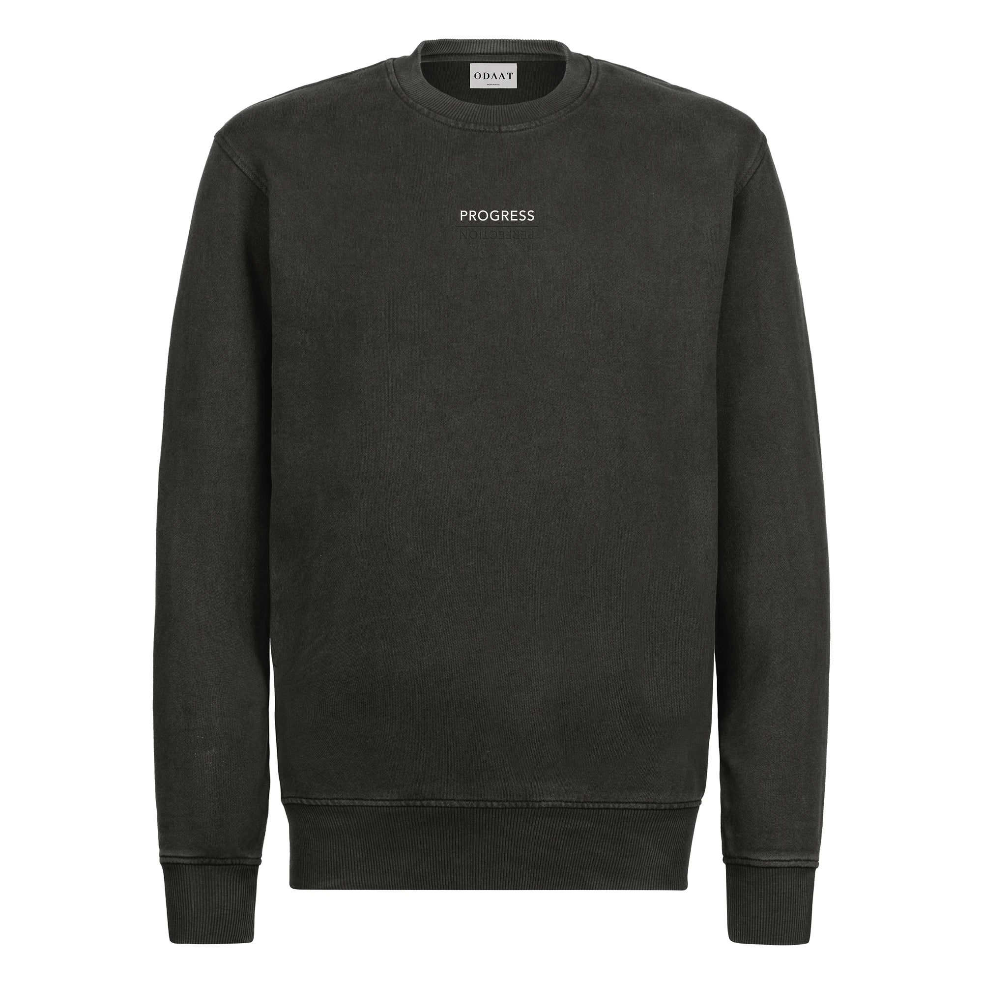 ODAAT Apparel, Progress Over Perfection, Crewneck Sweatshirt in Vintage Black