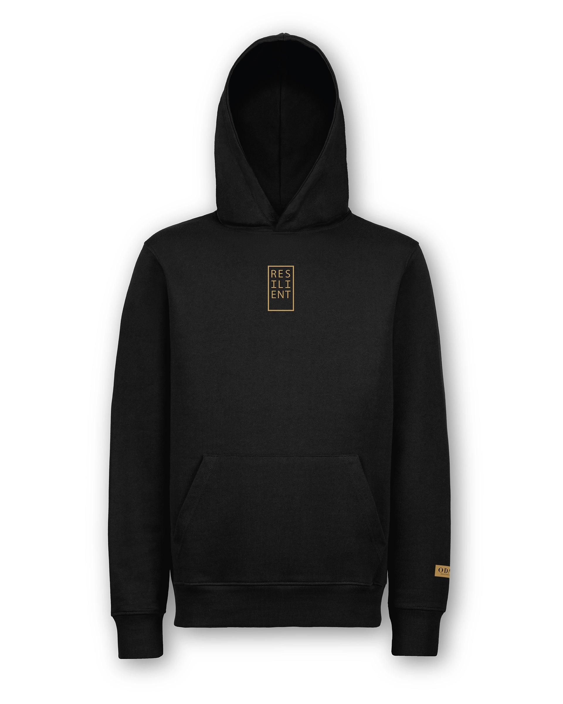 Front of Resilient Hoodie with bold ‘Resilient’ text center of chest. Clean, minimal design on heavyweight fabric.