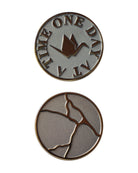 ODAAT Medallion – Kintsugi Edition, silver finish. Front side shows bronze origami crane with “ONE DAY AT A TIME” text; reverse side features gold kintsugi crack design on a matte silver background.